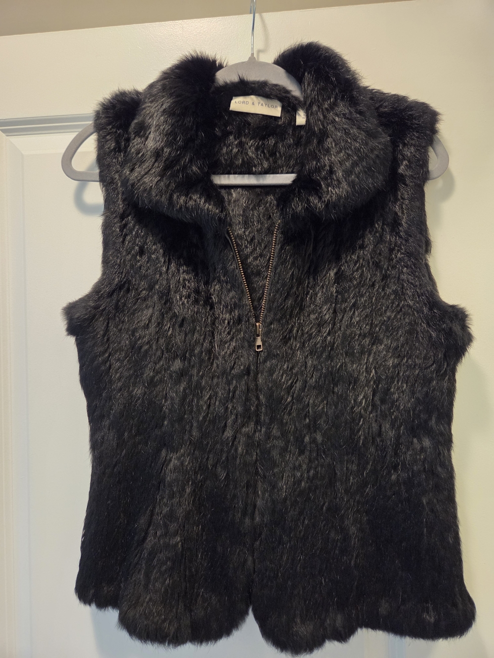 Lord & Taylor Black Genuine Rabbit Fur Vest S/M